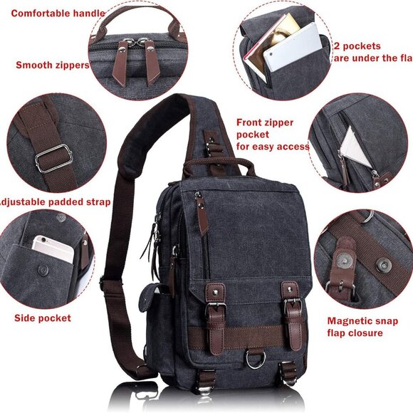 Retro Crossbody Bag Sling Bag Canvas Messenger Bag for Men Women Shoulder Bag Cr - Picture 2 of 8